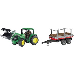 J.D. 6920 Tractor with front loader + timber transport trailer - 1 item