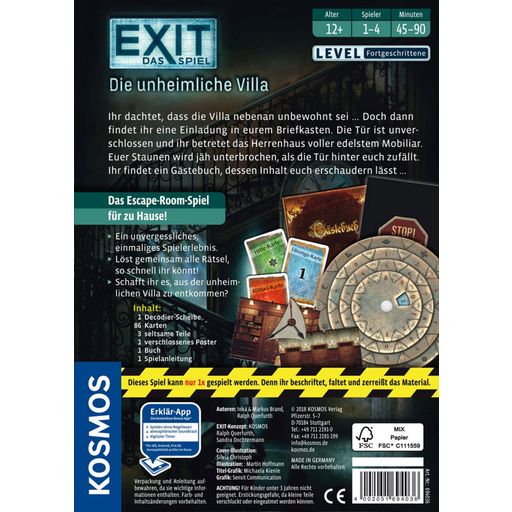EXIT - Das Spiel - Die Unheimliche Villa (IN TEDESCO) - 1 pz.