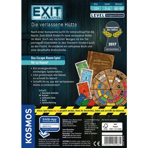 EXIT - Das Spiel - Die verlassene Hütte (IN TEDESCO) - 1 pz.