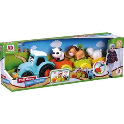 Pull Along Farm Traktor mit 3 Anhängern und Tierfiguren - 1 Stk