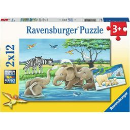 Puzzle - Tierkinder aus aller Welt, 2 x 12 Teile - 1 Stk