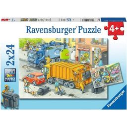 Puzzle - Rubbish Collection and Tow Truck, 2x 24 Pieces - 1 item