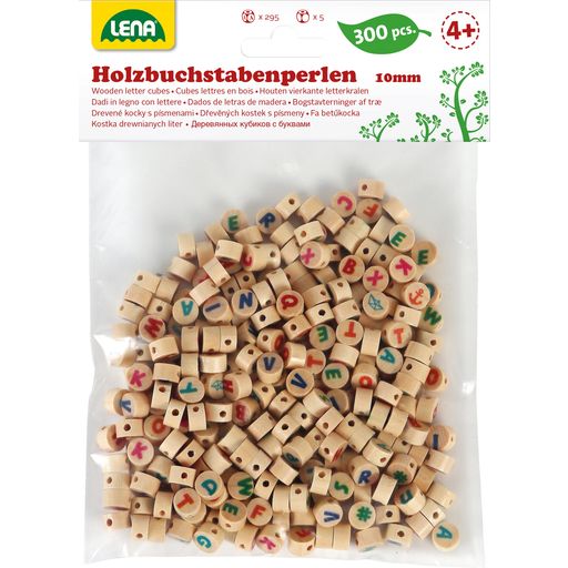 LENA Holz-Buchstabenperlen, 300-teilig - natur/bunt