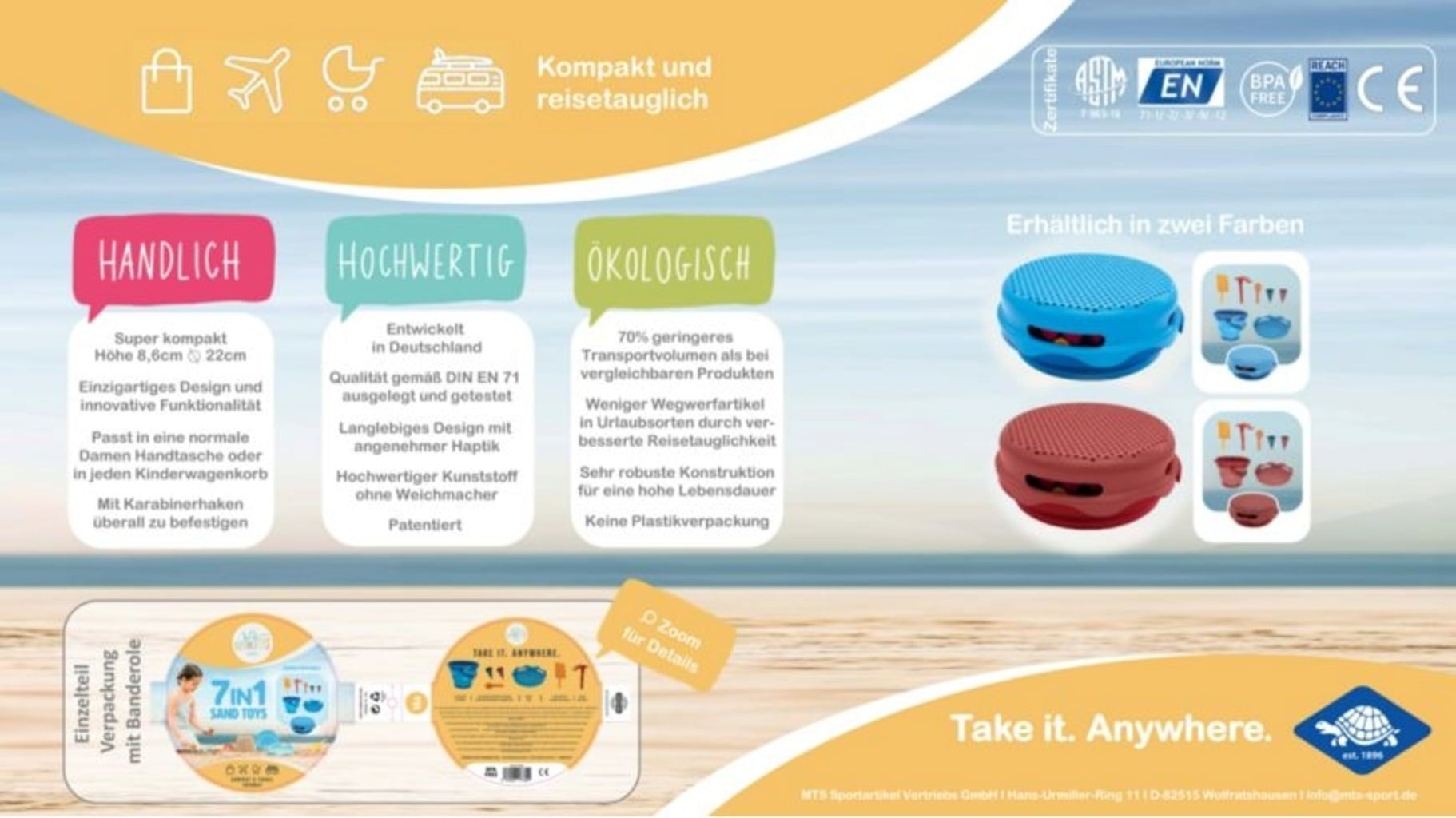 Schildkröt Sandspielzeug-Set 7-teilig, rot - 1 Stk