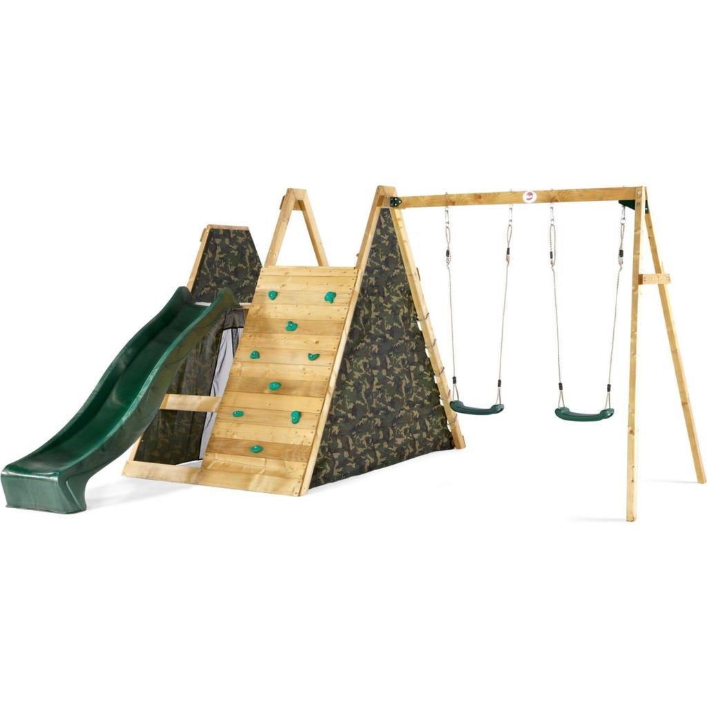 Plum Wooden Climbing Pyramid With Double Swing - Playpolis