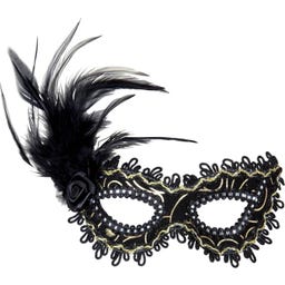 Widmann Schwarze Augenmaske mit Federn - 1 Stk