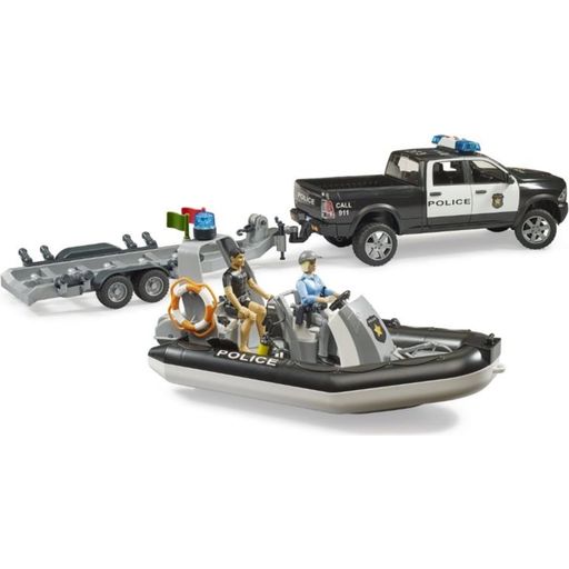 Bruder Polizei Pickup mit Anhänger und Boot - 1 Stk