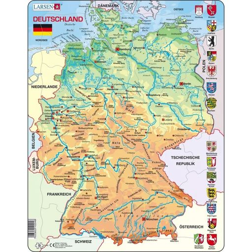 Rahmenpuzzle - Deutschland - Physische Landkarte - Deutsch - 1 Stk