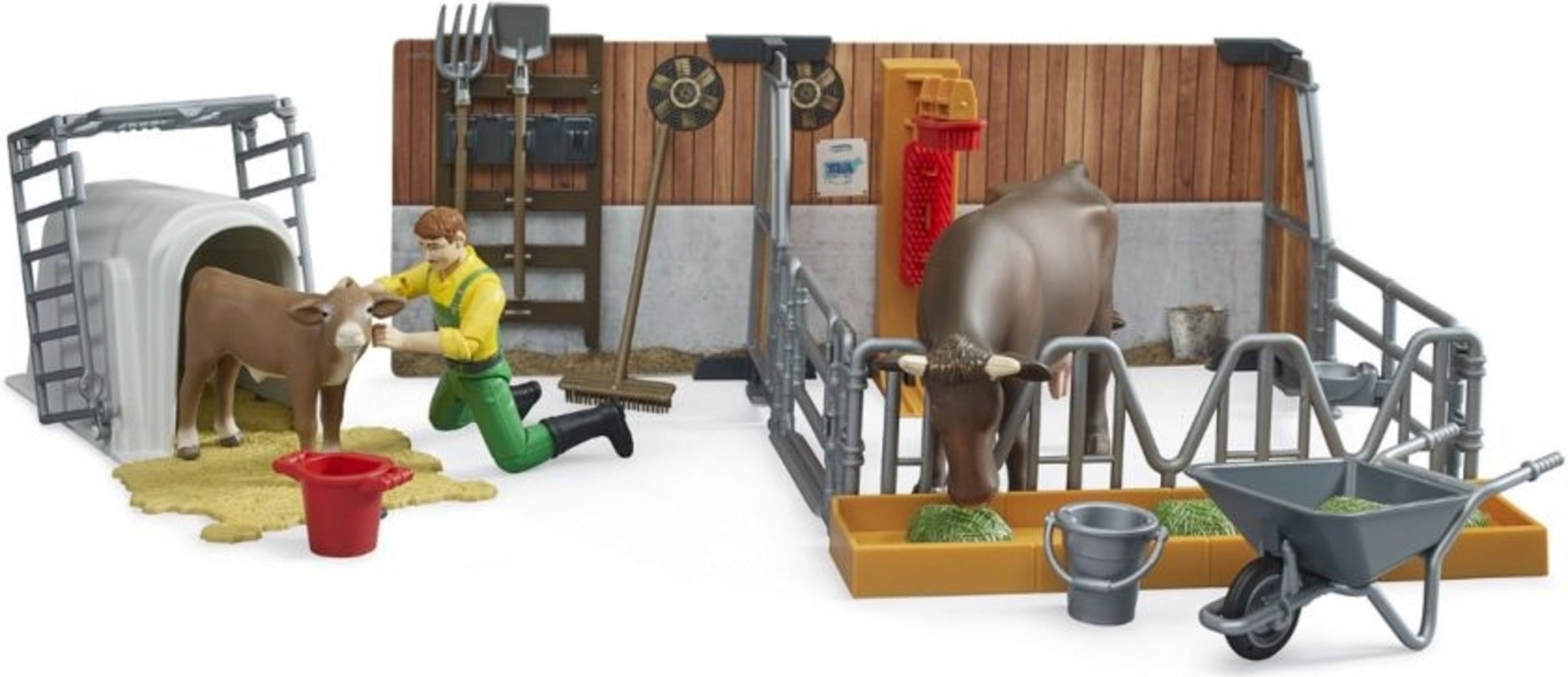 bworld - Stalla per Mucca e Vitello con Agricoltore - 1 pz.