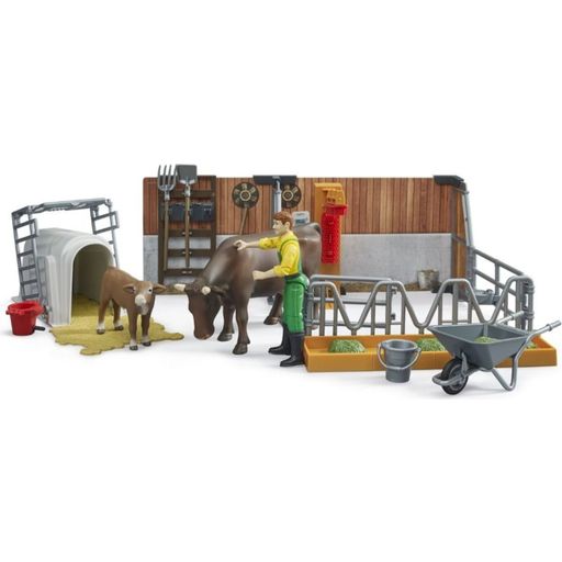 Bruder bworld Cow & Calf Stalls with Farmer - 1 item