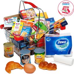 Grey Metal Shopping Basket Filled with Food - 1 item