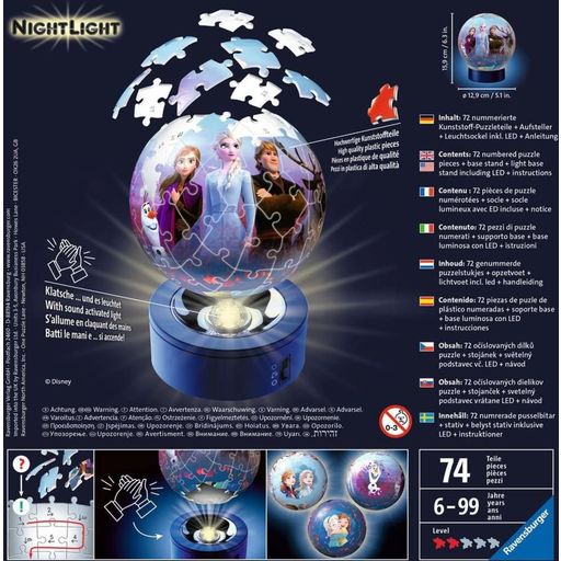 Puzzle - 3D Puzzle Ball - Nočna svetilka Frozen II, 72 delov - 1 k.