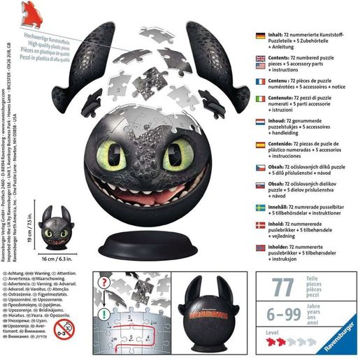 Jigsaw - 3D Puzzle - How To Train Your Dragon, Toothless With Ears, 72 Pieces - 1 item