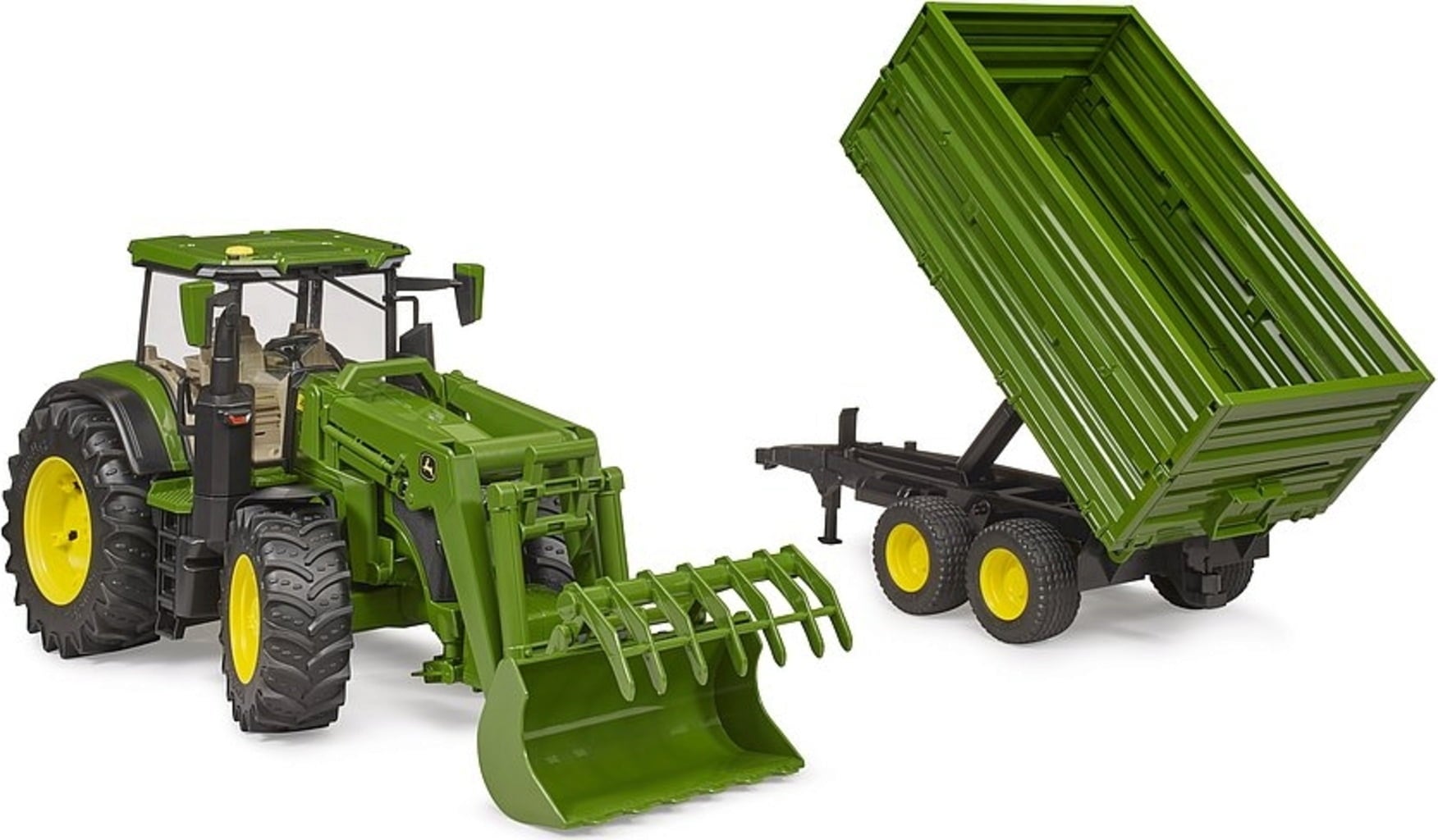 John Deere 7R 350 con Caricatrice Frontale e Rimorchio per il Trasporto Assi Tandem - 1 pz.
