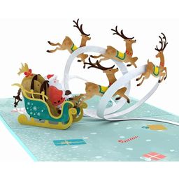 Pop-up voščilnica - Božičkove sani s severnimi jeleni