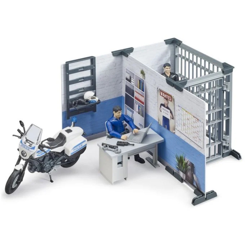 Bruder bworld Police Station with Police Motorcycle Playpolis