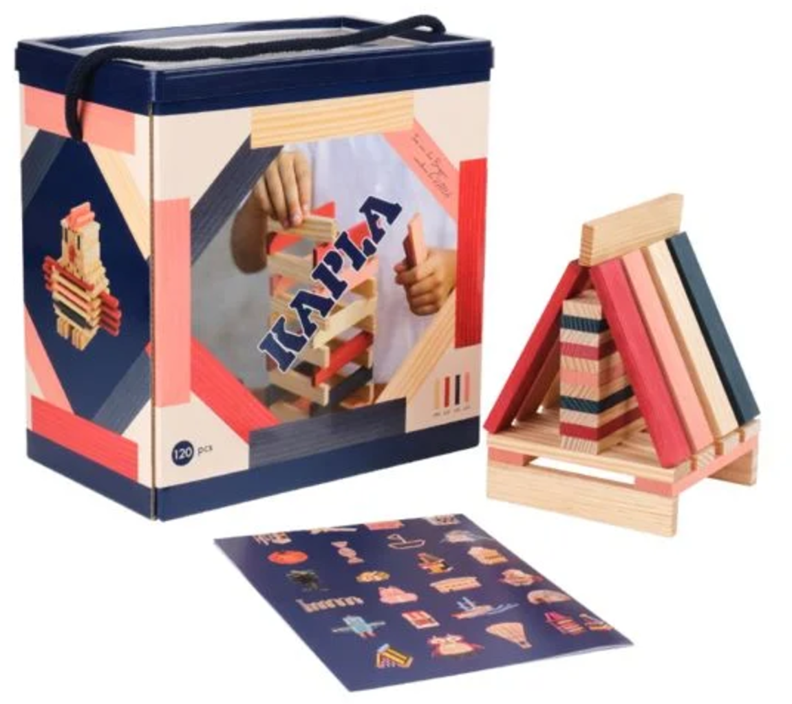 KAPLA 120er Box Natur - dunkelblau/rosa/rot