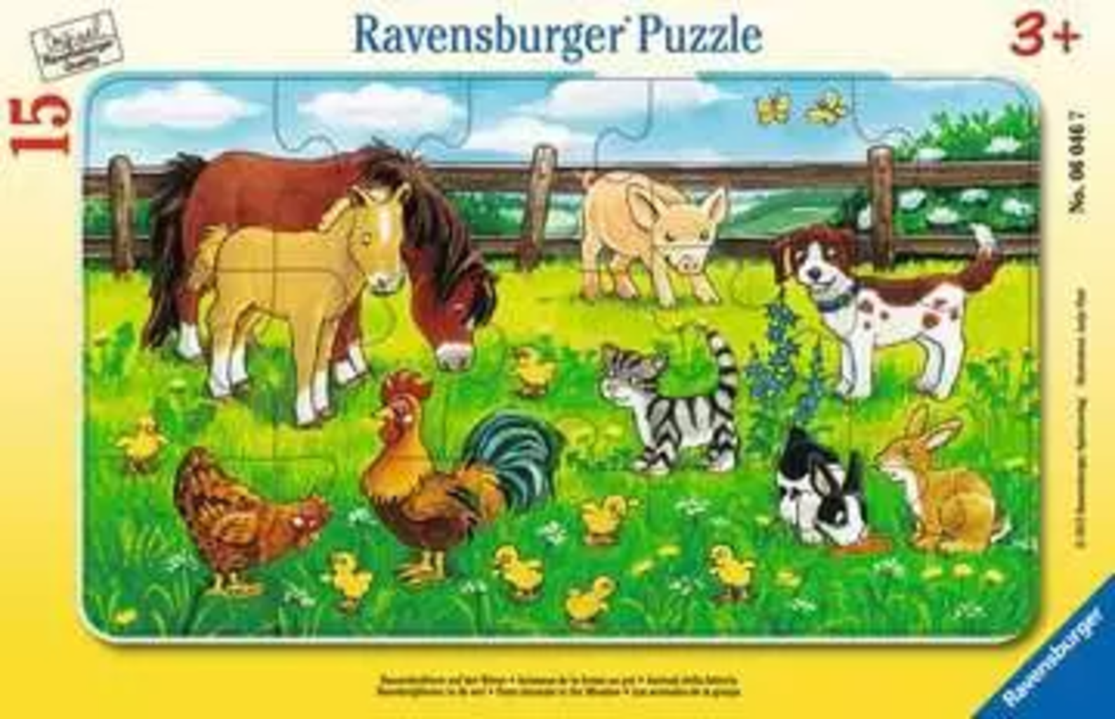 Puzzle con Cornice - Animali della Fattoria nel Prato, 15 Pezzi