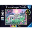 Puzzle - Dreifarbiges Leuchtpuzzle - Einhörner im Mondschein, 100 Teile - 1 Stk