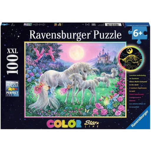 Puzzle - Dreifarbiges Leuchtpuzzle - Einhörner im Mondschein, 100 Teile - 1 Stk