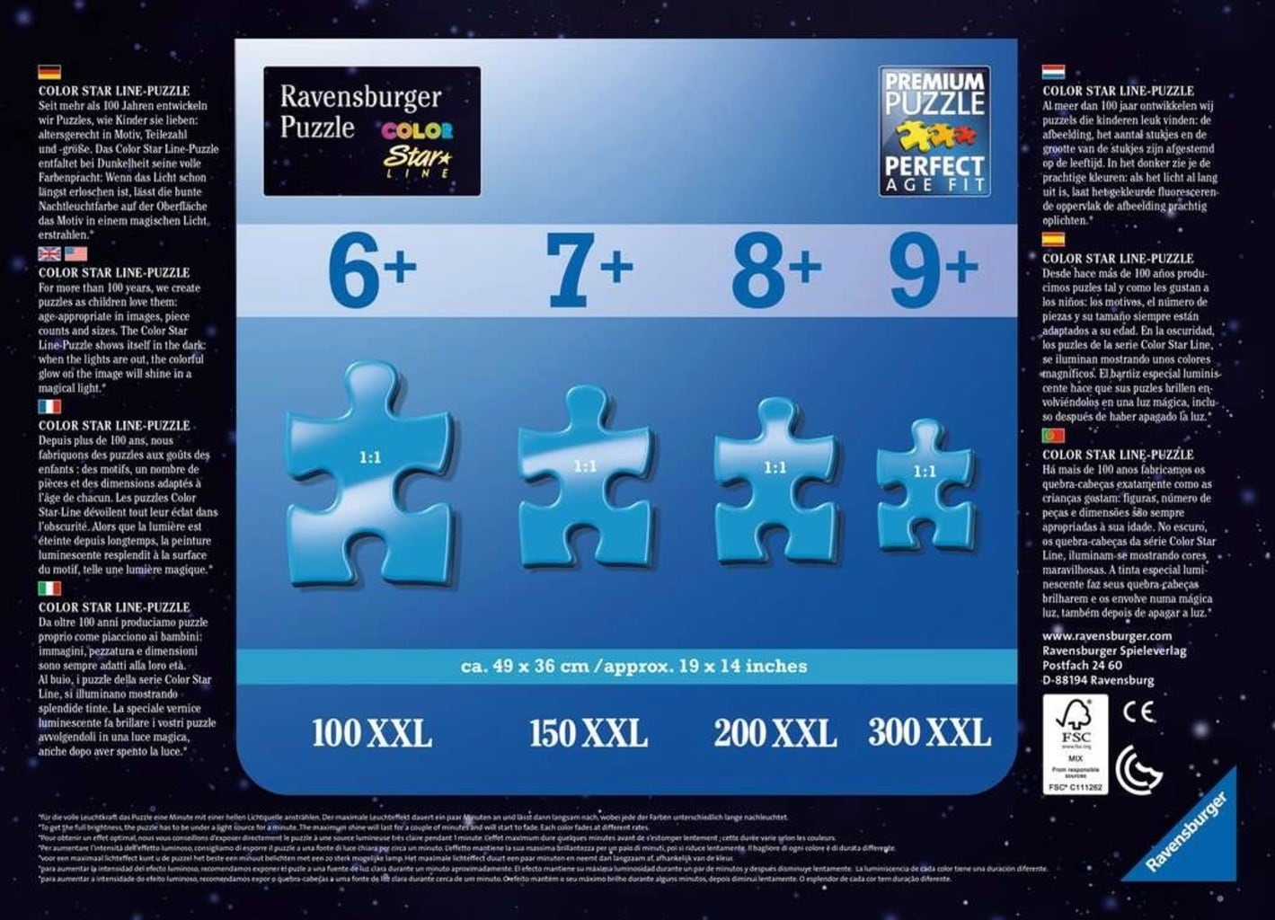 Puzzle - Dreifarbiges Leuchtpuzzle - Einhörner im Mondschein, 100 Teile - 1 Stk