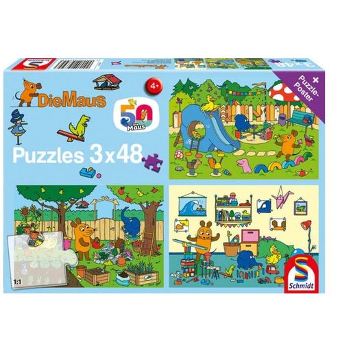 Puzzle - Die Maus - Ein Tag mit der Maus, 3x48 Teile
