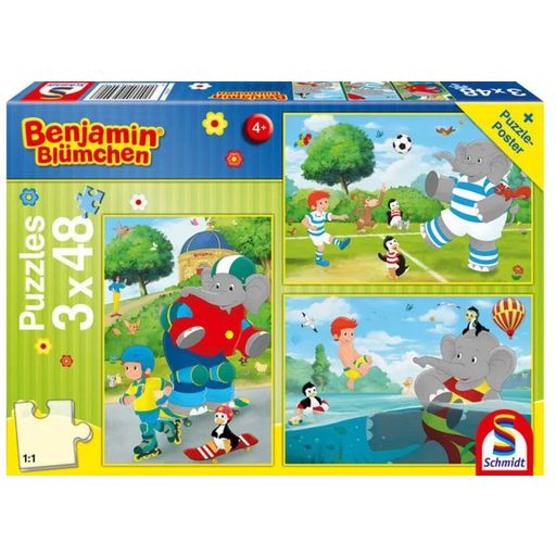Puzzle - Slonček Benjamin - Šport in igre! 3x48 delov