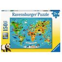 Puzzle - Mappa del Mondo con gli Animali, 150 Pezzi XXL