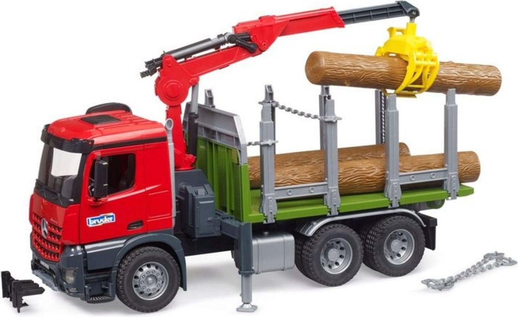 MB Arocs Holztransport-LKW mit Ladekran, Greifer und 3 Baumstämmen