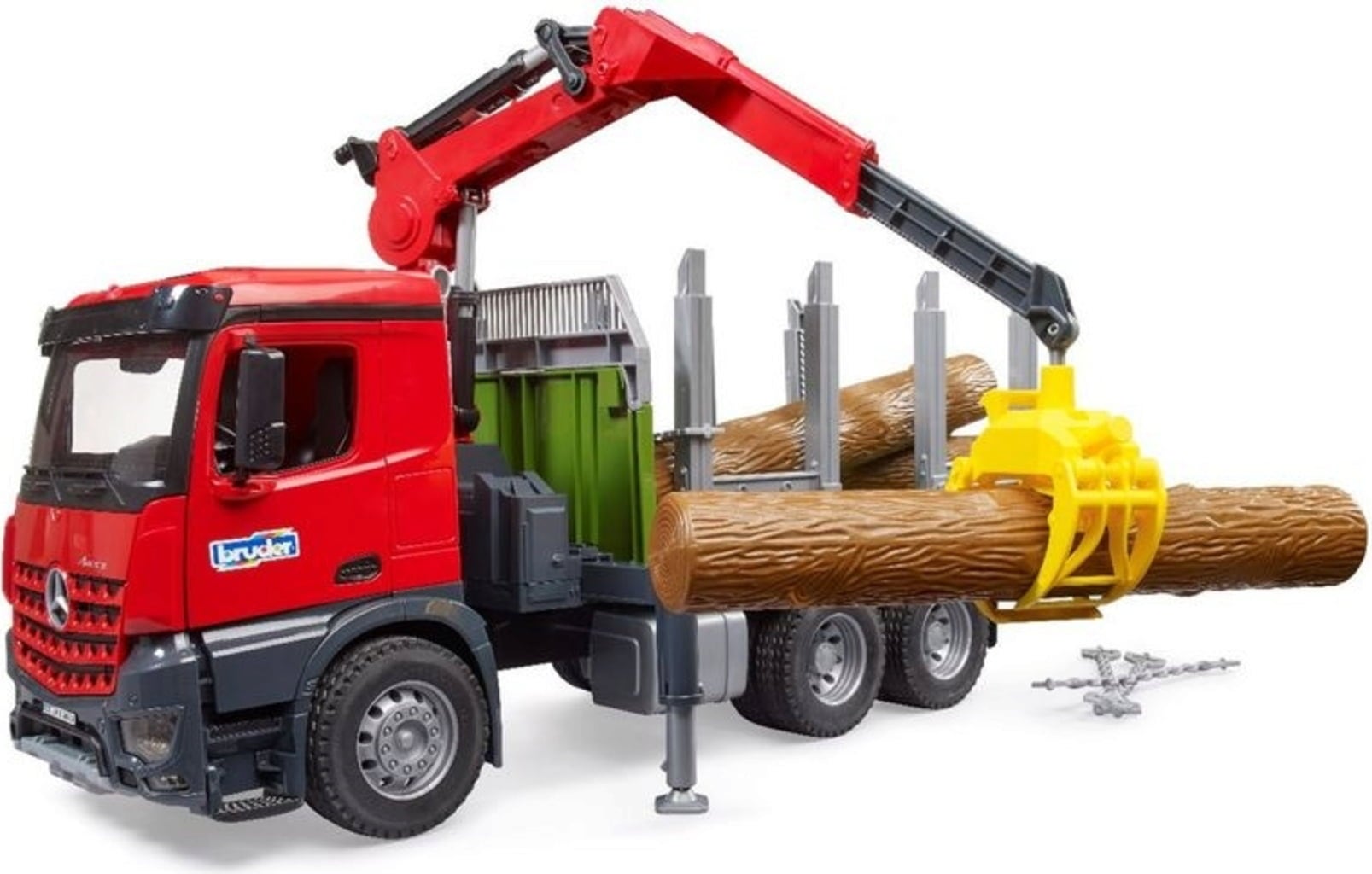 MB Arocs Holztransport-LKW mit Ladekran, Greifer und 3 Baumstämmen