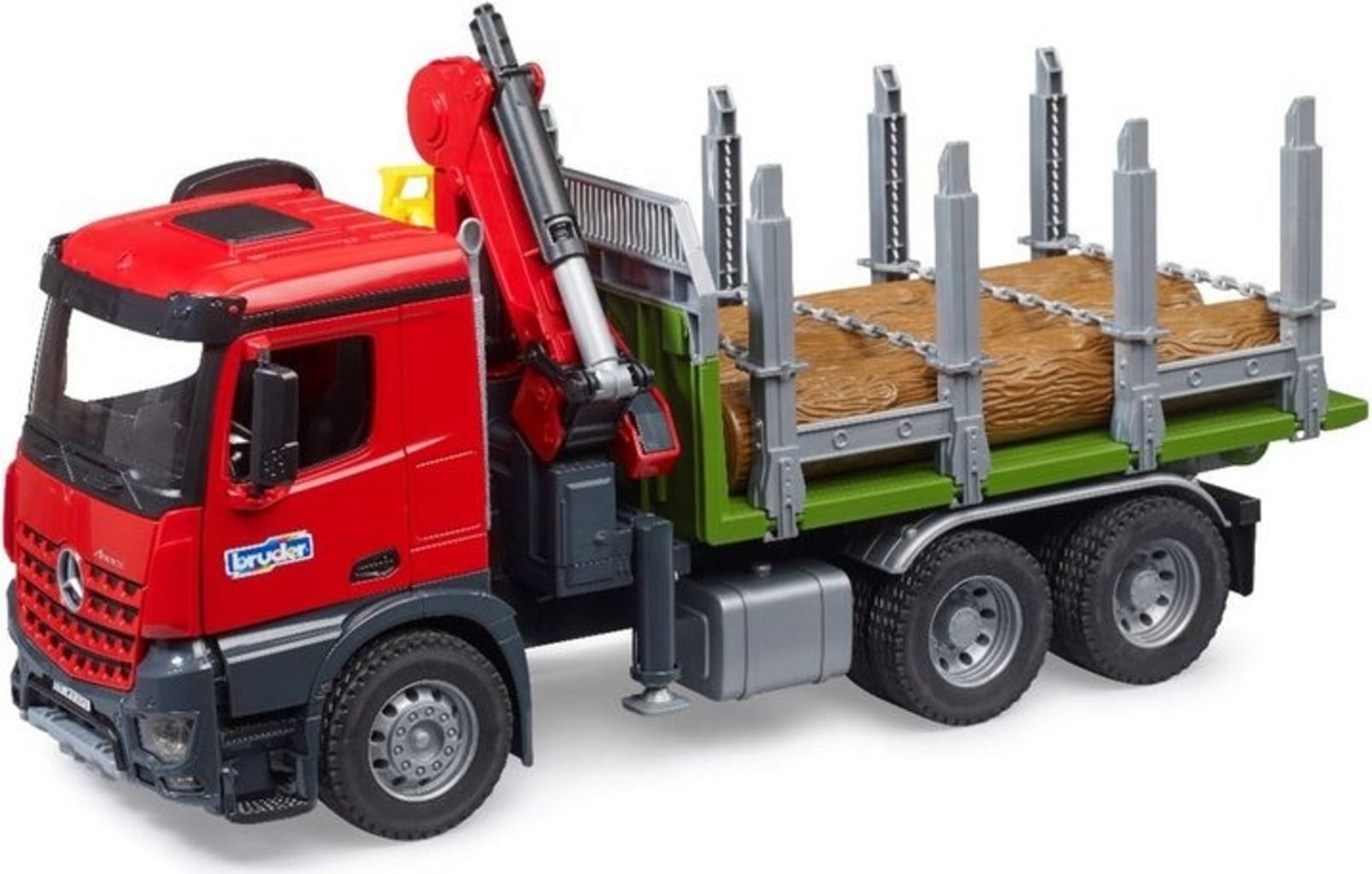 MB Arocs Holztransport-LKW mit Ladekran, Greifer und 3 Baumstämmen