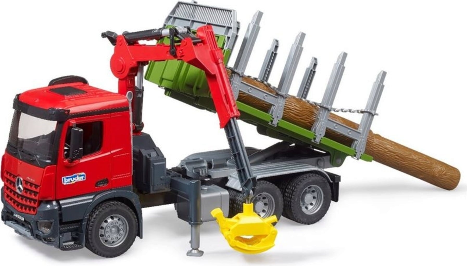 MB Arocs Holztransport-LKW mit Ladekran, Greifer und 3 Baumstämmen