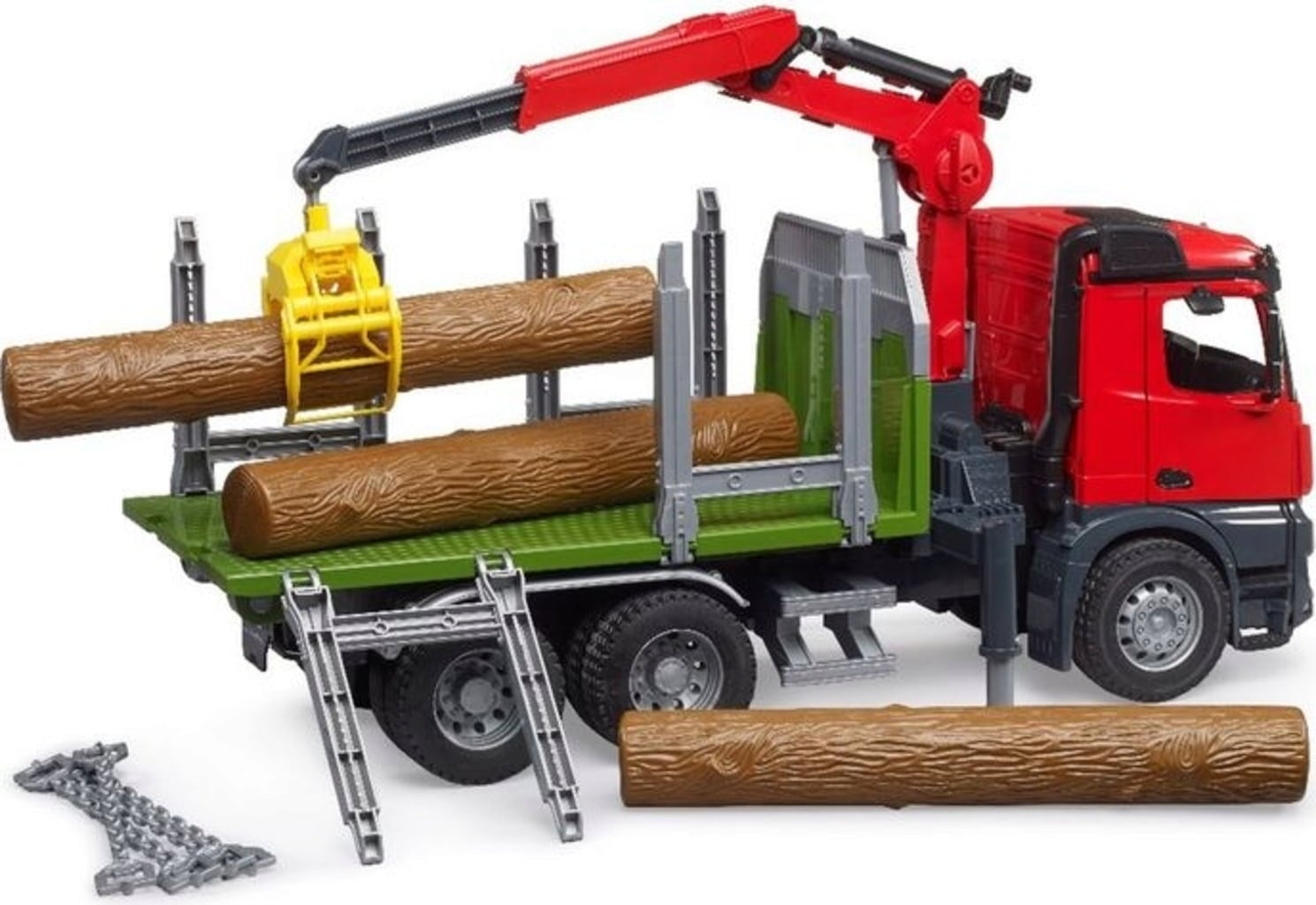 MB Arocs Holztransport-LKW mit Ladekran, Greifer und 3 Baumstämmen