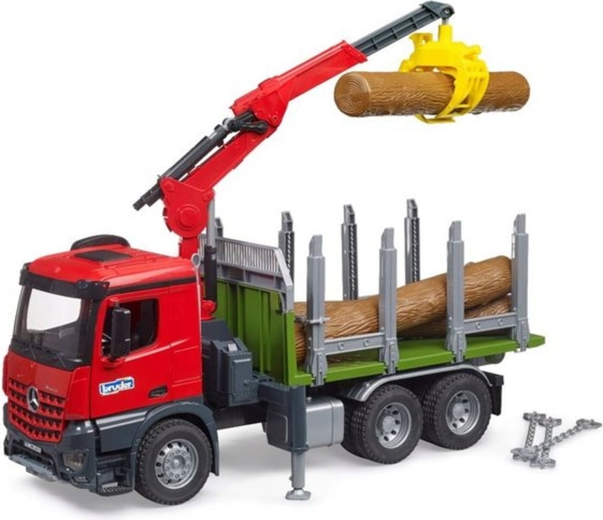 MB Arocs Holztransport-LKW mit Ladekran, Greifer und 3 Baumstämmen