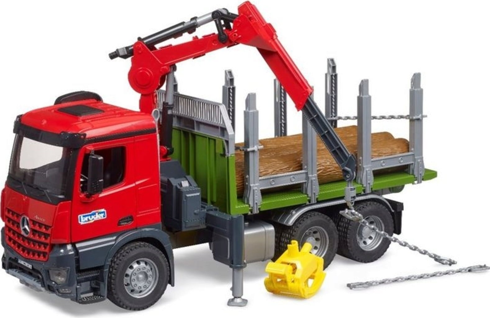 MB Arocs Holztransport-LKW mit Ladekran, Greifer und 3 Baumstämmen