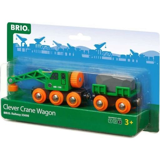 BRIO Bahn - Grüner Kranwagen mit Anhänger und Fracht
