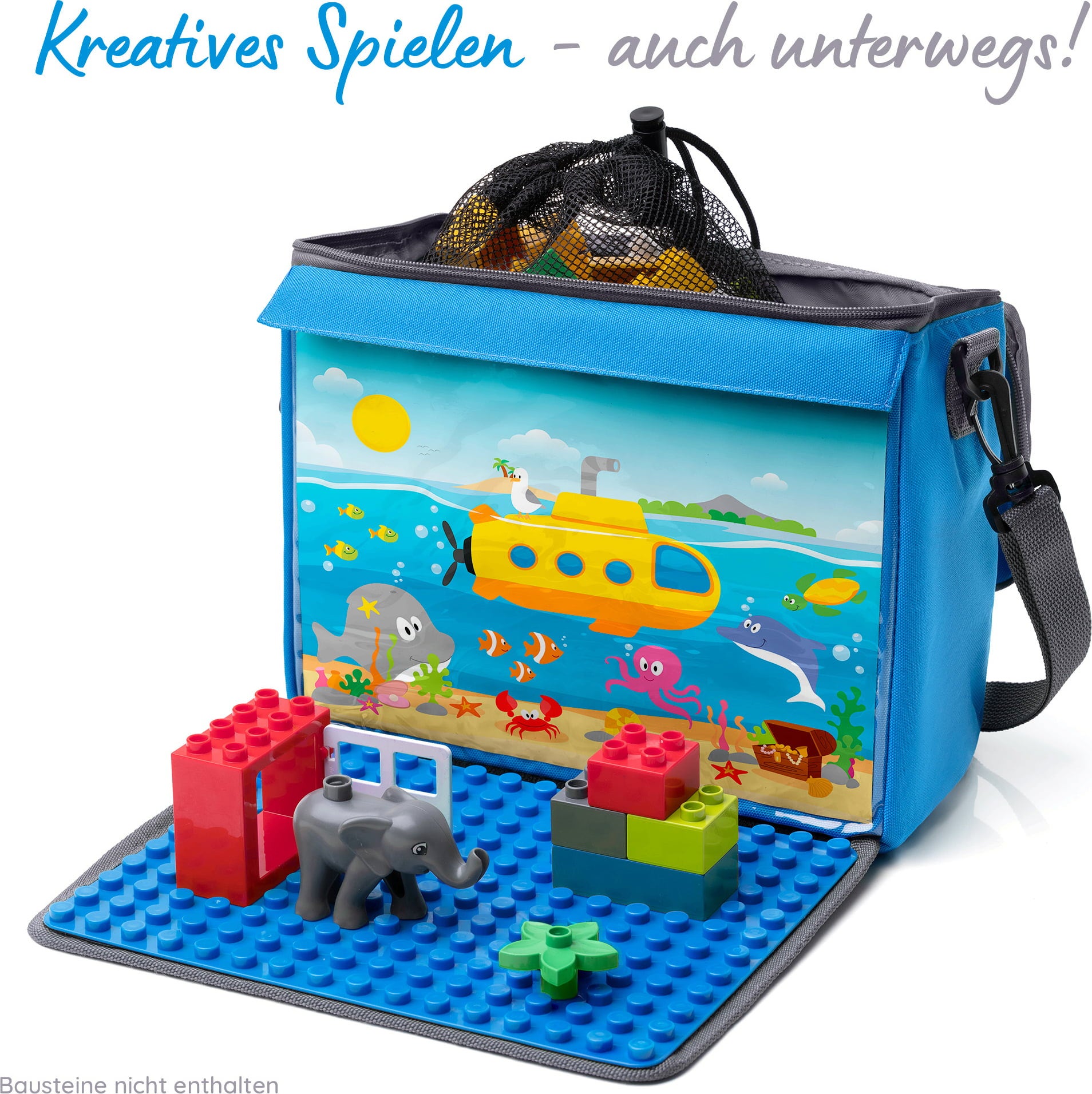 Baustein-Tasche L für große Klemmbausteine - meerblau