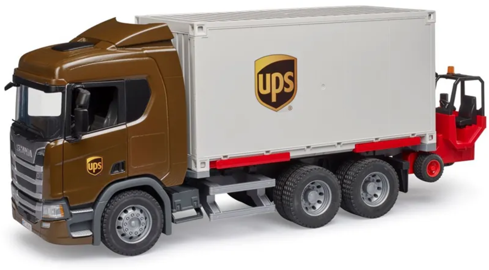 Scania Super 560R UPS Logistik-LKW mit Mitnahmestapler