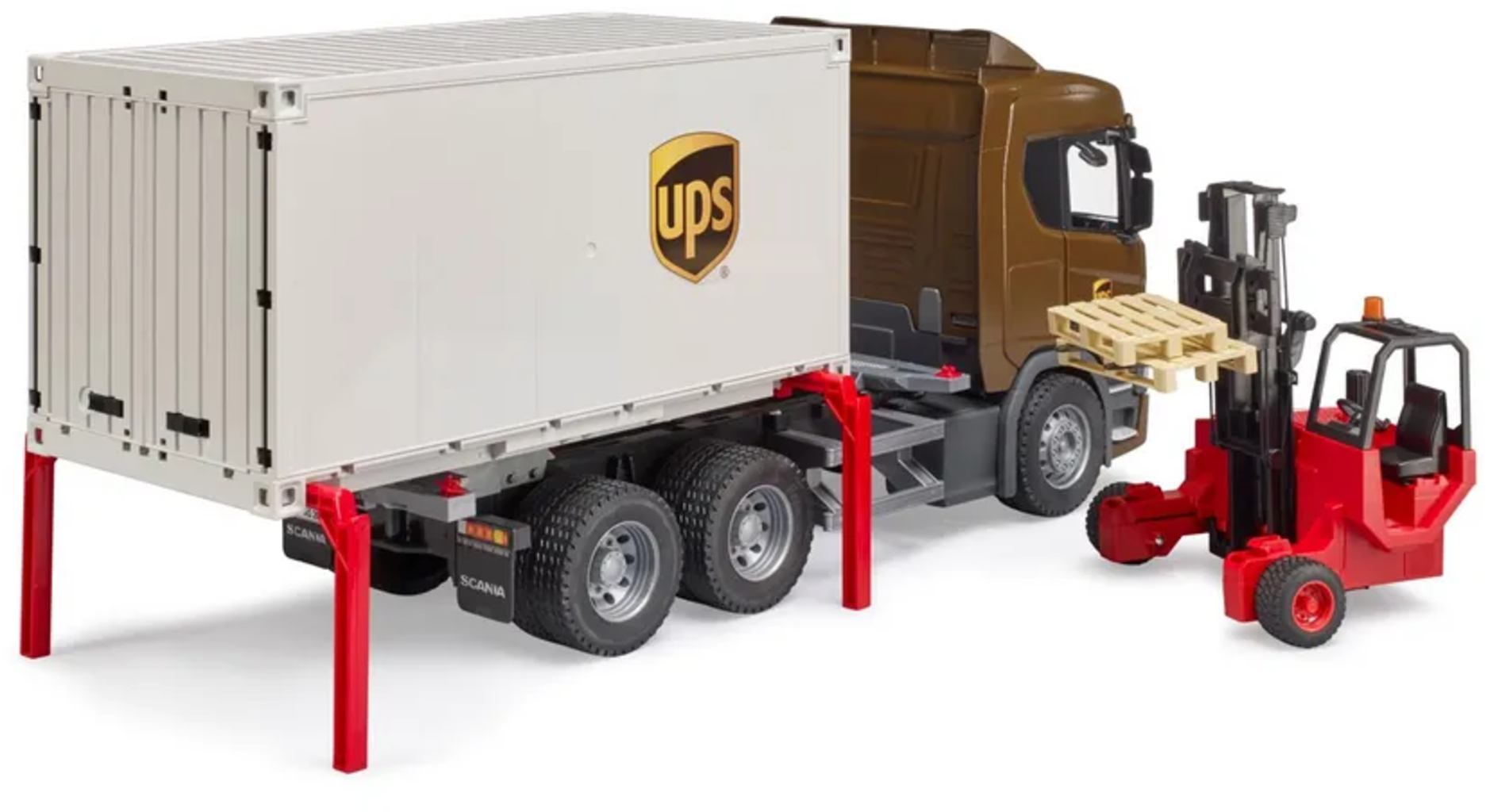 Scania Super 560R UPS Logistik-LKW mit Mitnahmestapler
