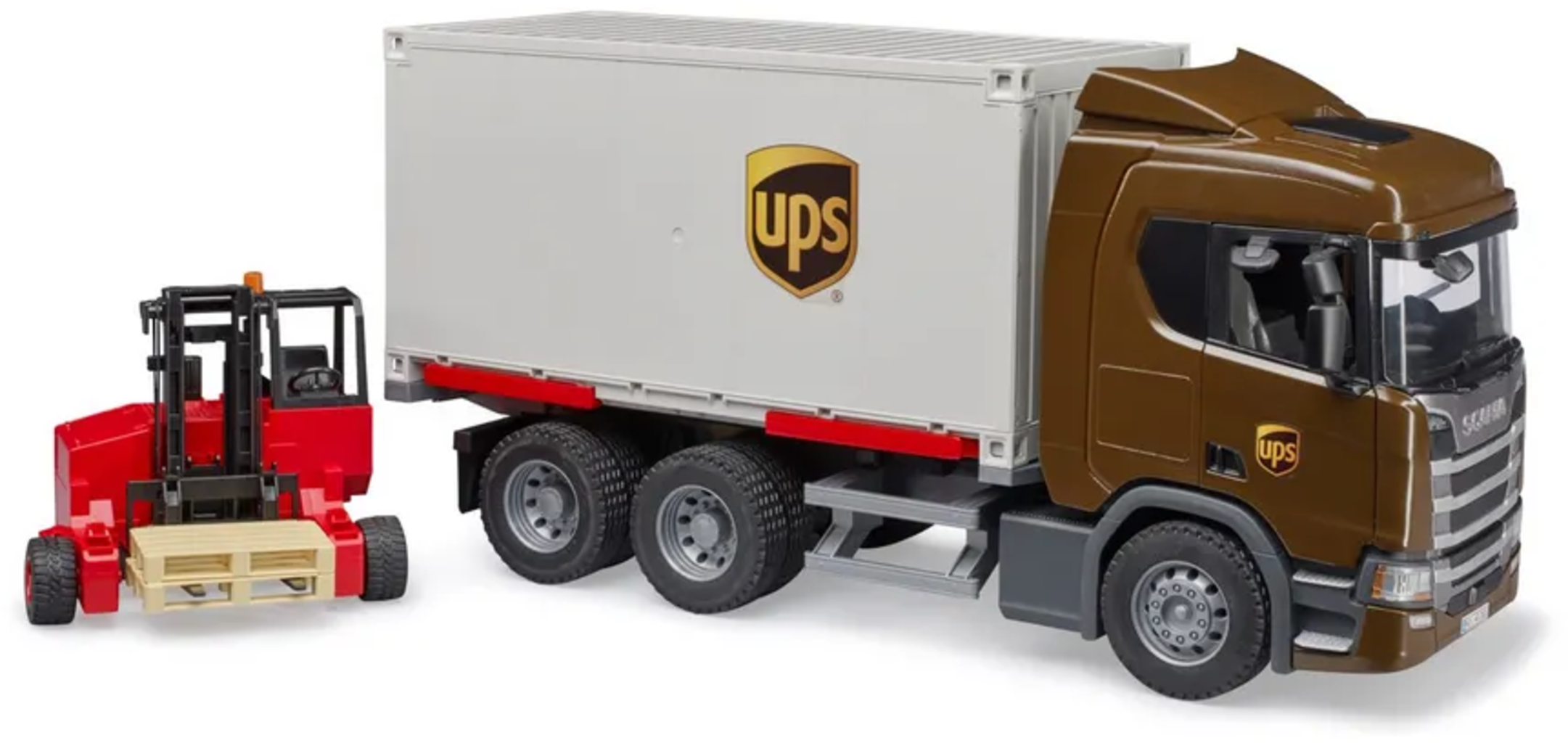 Scania Super 560R UPS Logistik-LKW mit Mitnahmestapler