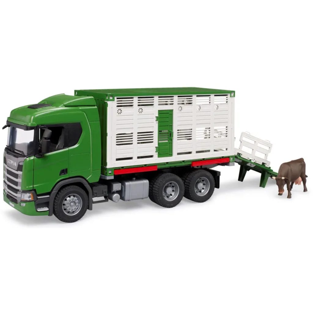 Bruder Scania Super 560R Cattle Transportation Truck with One Cow