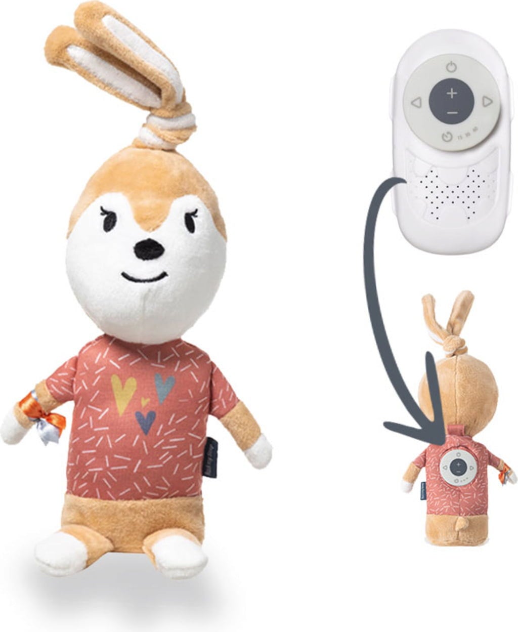Rock my Sleep Ivy die Häsin – Spieluhr mit Geschenkset - 1 Set mit Stofftier, Musikplayer, Datenkabel, Geschenkbox, Glückwunschkarte, Batterien, Gutschein für ein Schlaflied, Anleitung