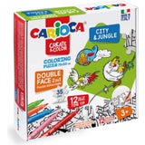 Coloring Puzzle City & Jungle + 12 Felt Tip Pens