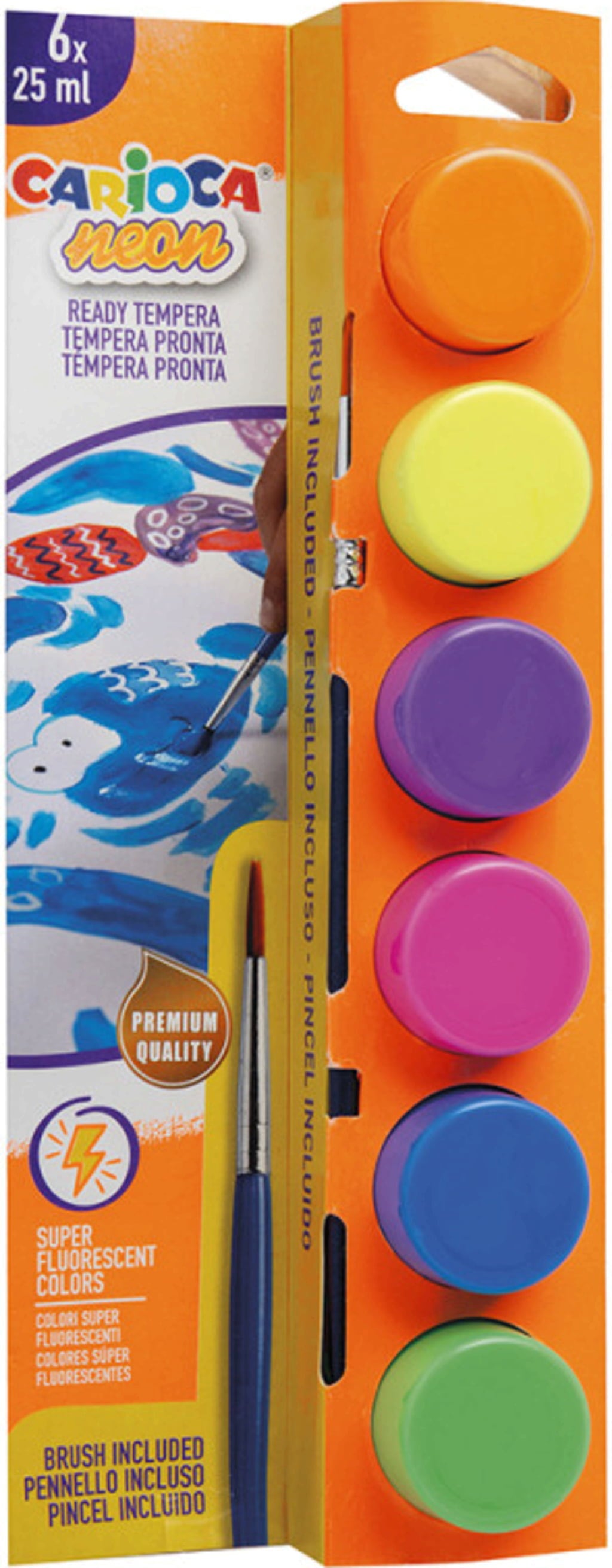 Carioca Tempera Jars + Brush 25ml - Neon