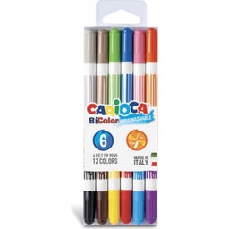 Carioca BiColor Double Felt Tip Pens - 6 pz.