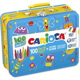 Carioca Metal Case Felt Tips & Coloring Album - Blau