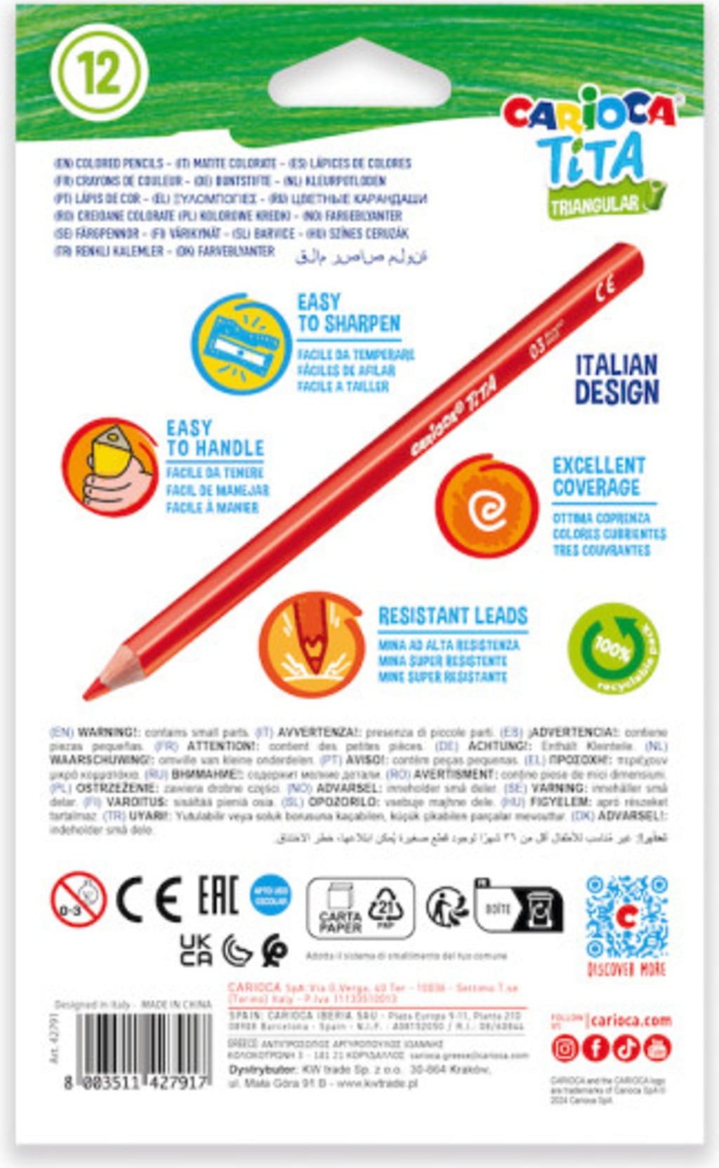 Carioca Tita Triangular Maxi Colored Pencils - 12 Stk