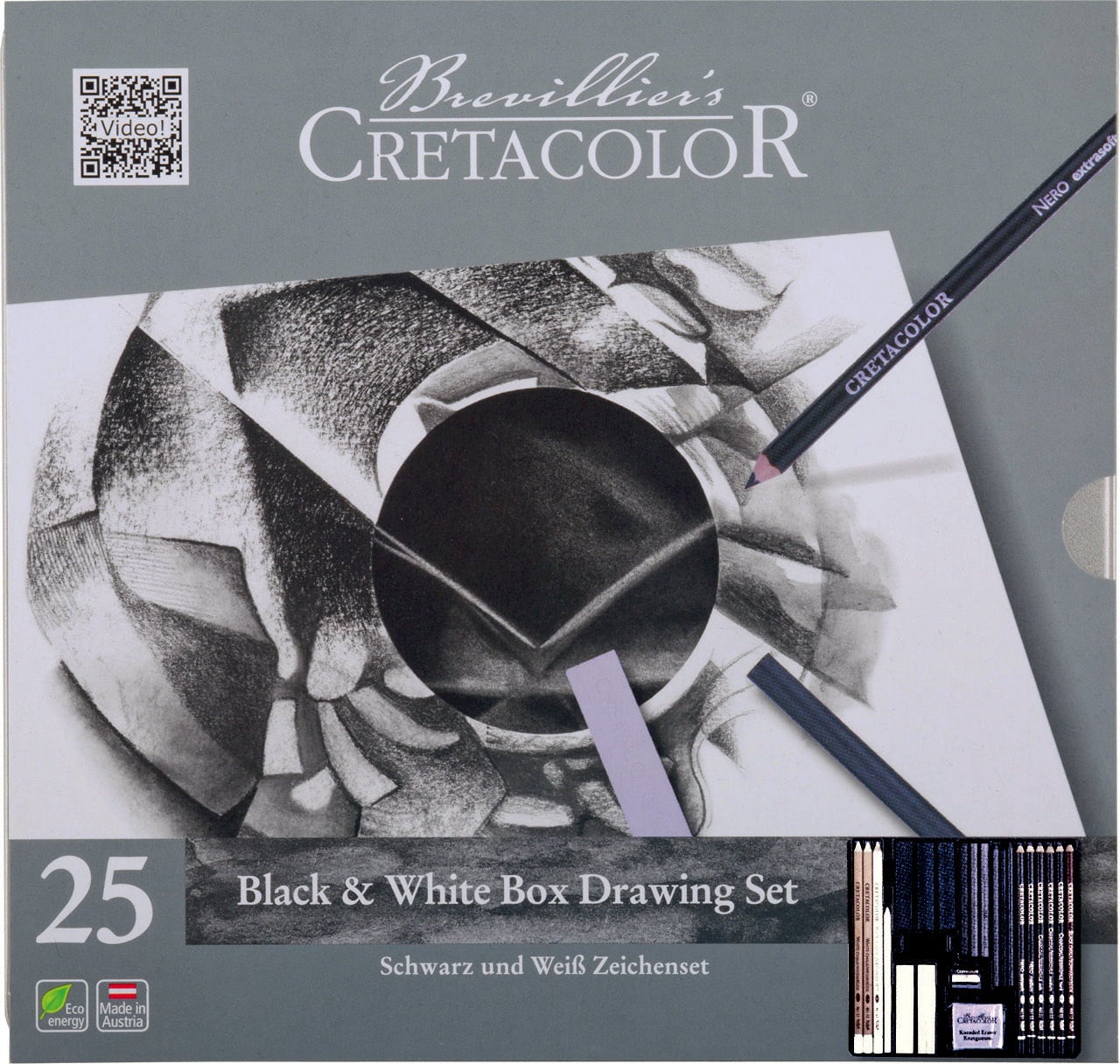 Cretacolor Black & White Box - Set de 25 unidades - caja de metal