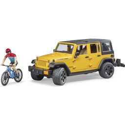 Jeep Wrangler Rubicon Unlimited z gorskim kolesom in kolesarjem
