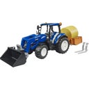 New Holland T5.120 mit Frontlader, Ladekasten, Gabeln und Rundballen